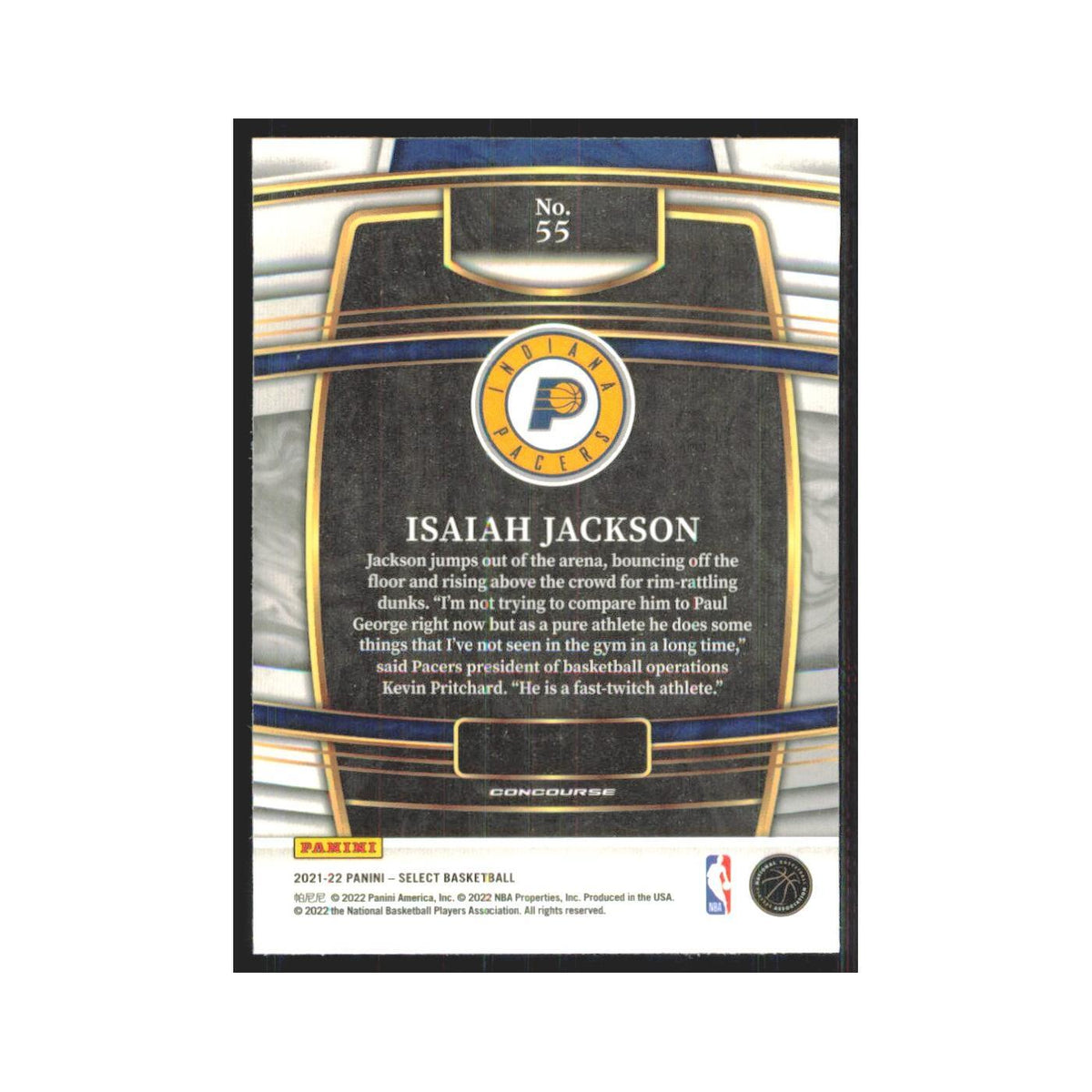 Isaiah Jackson 2021 Panini Select #55 Indiana Pacers Basketball Card NM