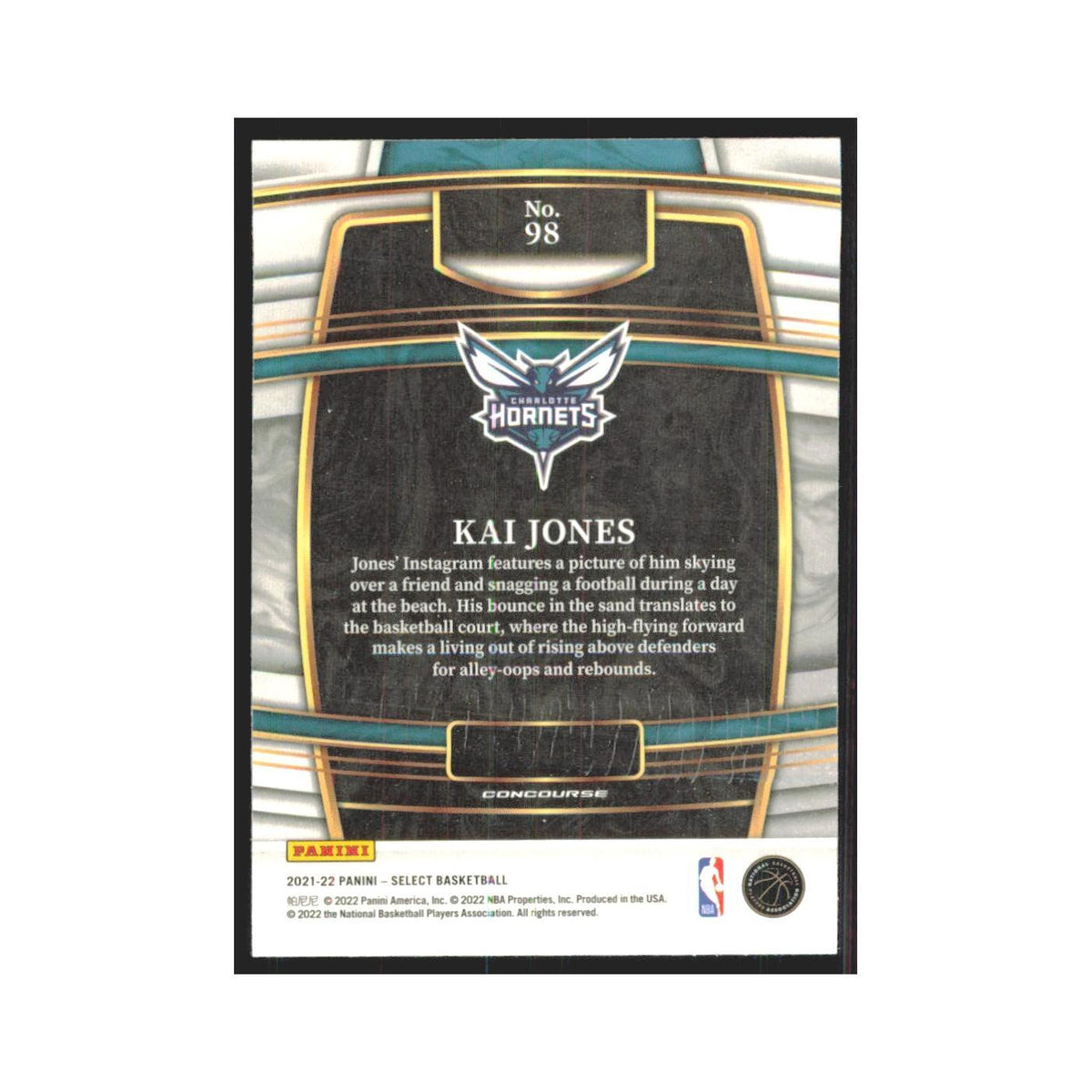 Kai Jones Rookie 2021 Panini Select #98 Charlotte Hornets Basketball Card NM