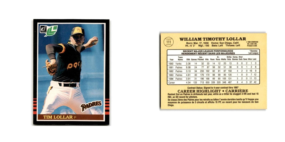 Tim Lollar 1985 Leaf #111 San Diego Padres Baseball Card NM