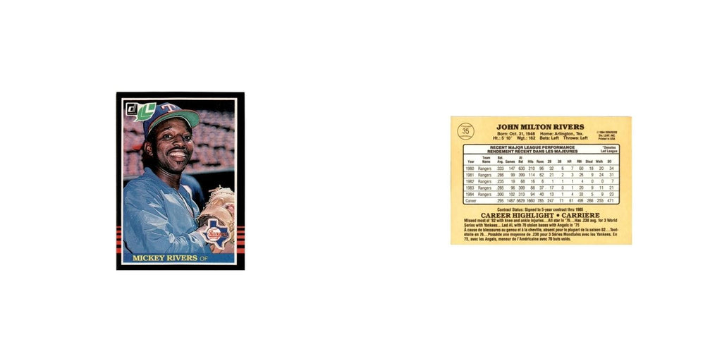 Mickey Rivers 1985 Leaf #35 Texas Rangers Baseball Card NM