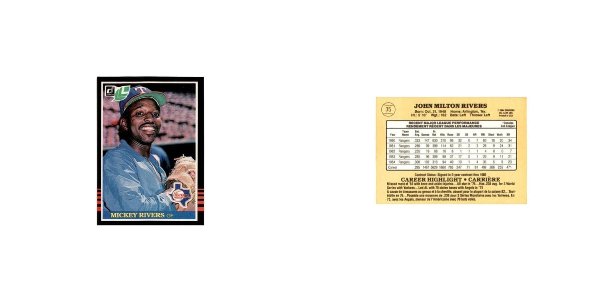 Mickey Rivers 1985 Leaf #35 Texas Rangers Baseball Card NM