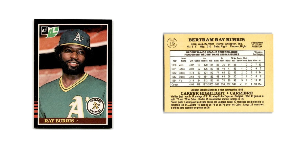 Ray Burris 1985 Leaf #116 Oakland Athletics Baseball Card NM