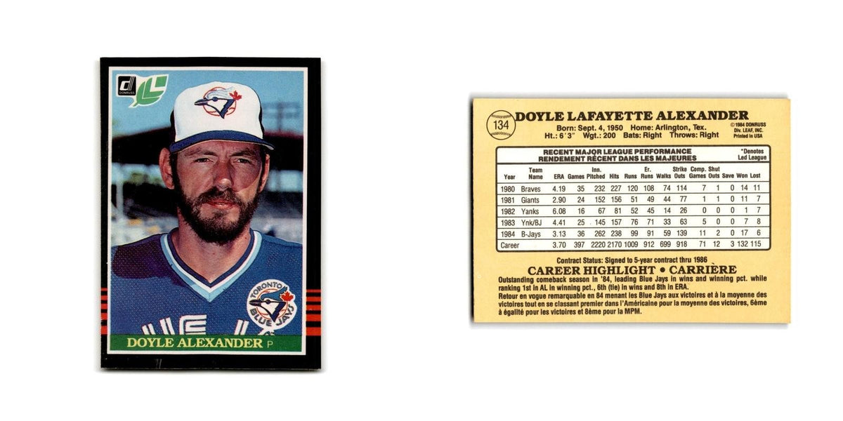 Doyle Alexander 1985 Leaf #134 Toronto Blue Jays Baseball Card NM