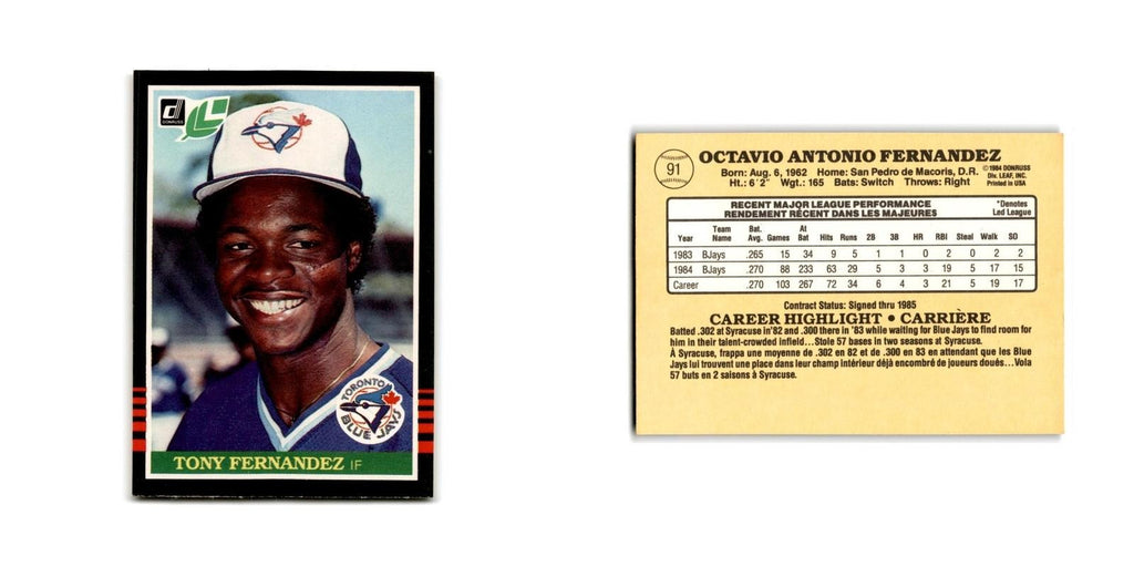 Tony Fernandez 1985 Leaf #91 Toronto Blue Jays Baseball Card NM