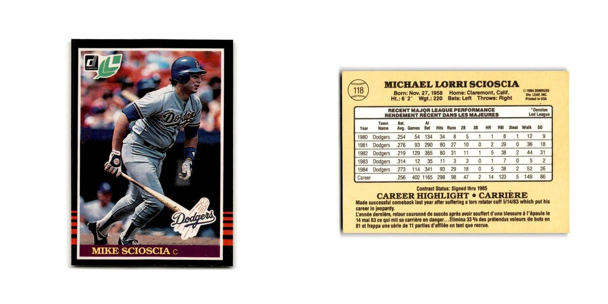 Mike Scioscia 1985 Leaf #118 Los Angeles Dodgers Baseball Card NM