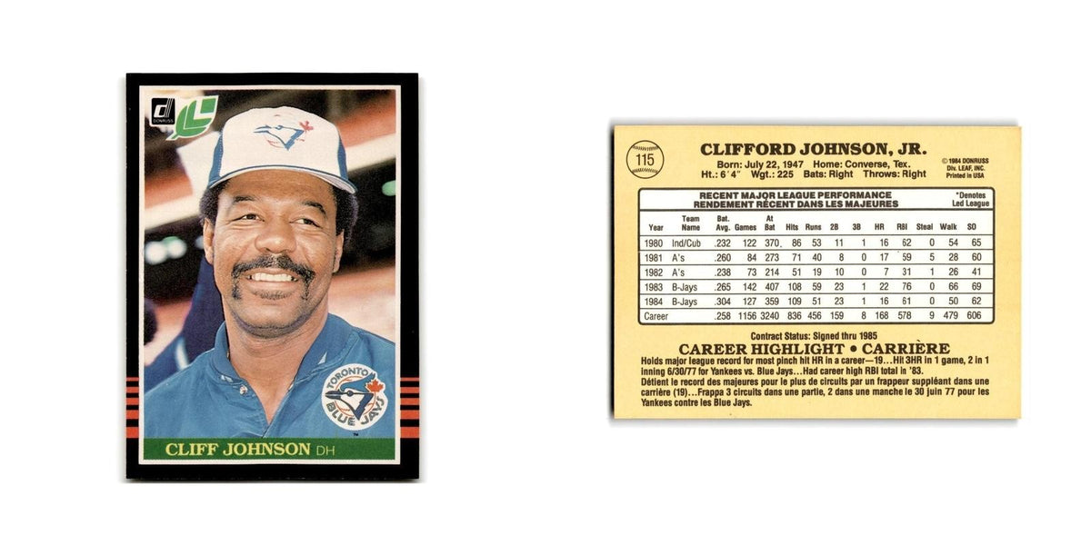 Cliff Johnson 1985 Leaf #115 Toronto Blue Jays Baseball Card NM