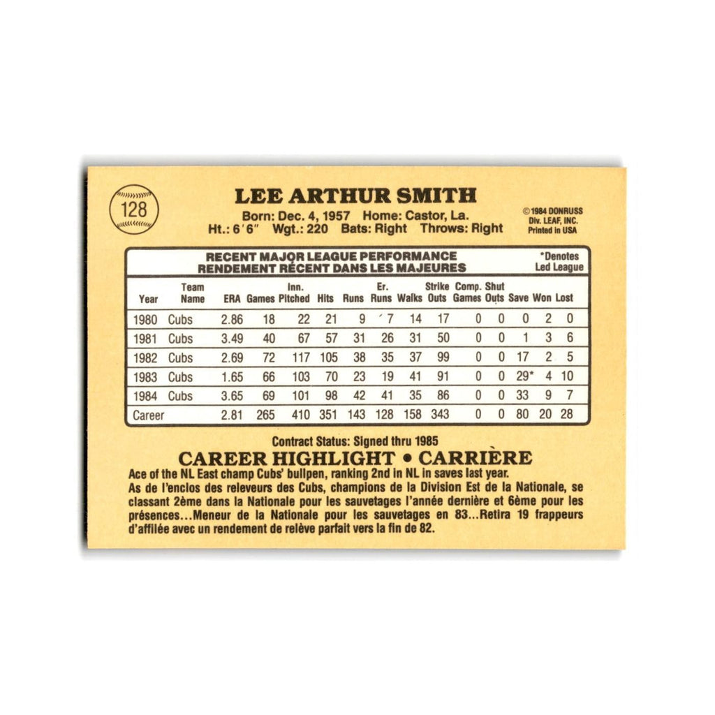 Lee Smith 1985 Leaf #128 Chicago Cubs Baseball Card NM