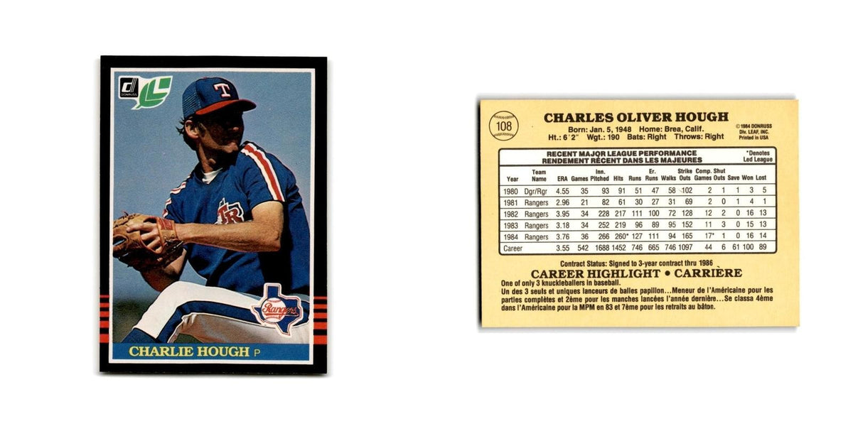 Charlie Hough 1985 Leaf #108 Texas Rangers Baseball Card NM