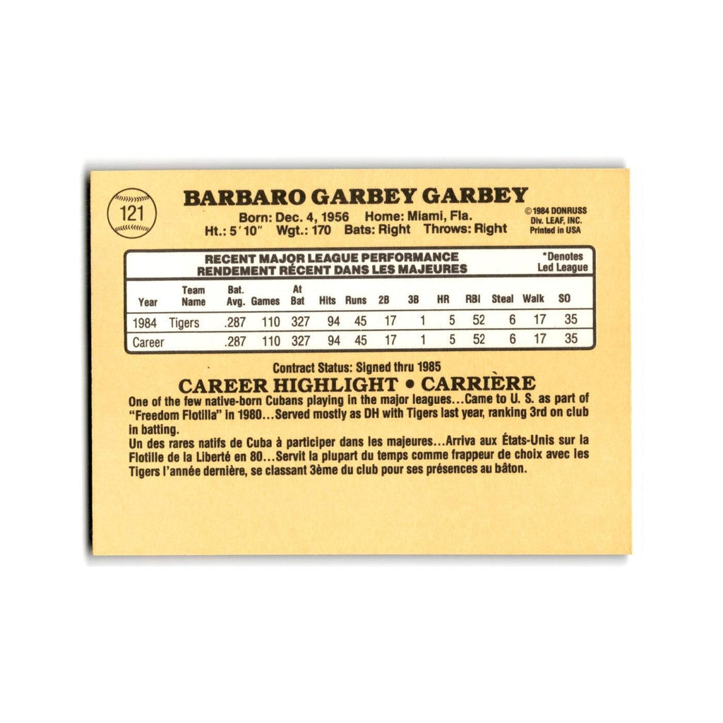 Barbaro Garbey Rookie 1985 Leaf #121 Detroit Tigers Baseball Card NM