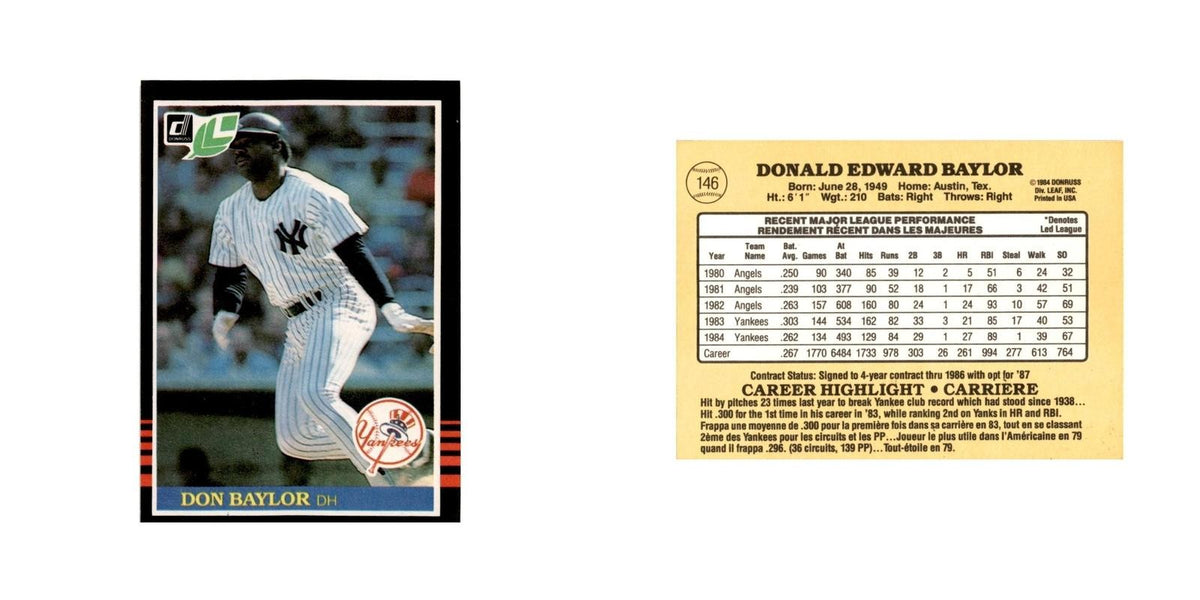 Don Baylor 1985 Leaf #146 New York Yankees Baseball Card NM
