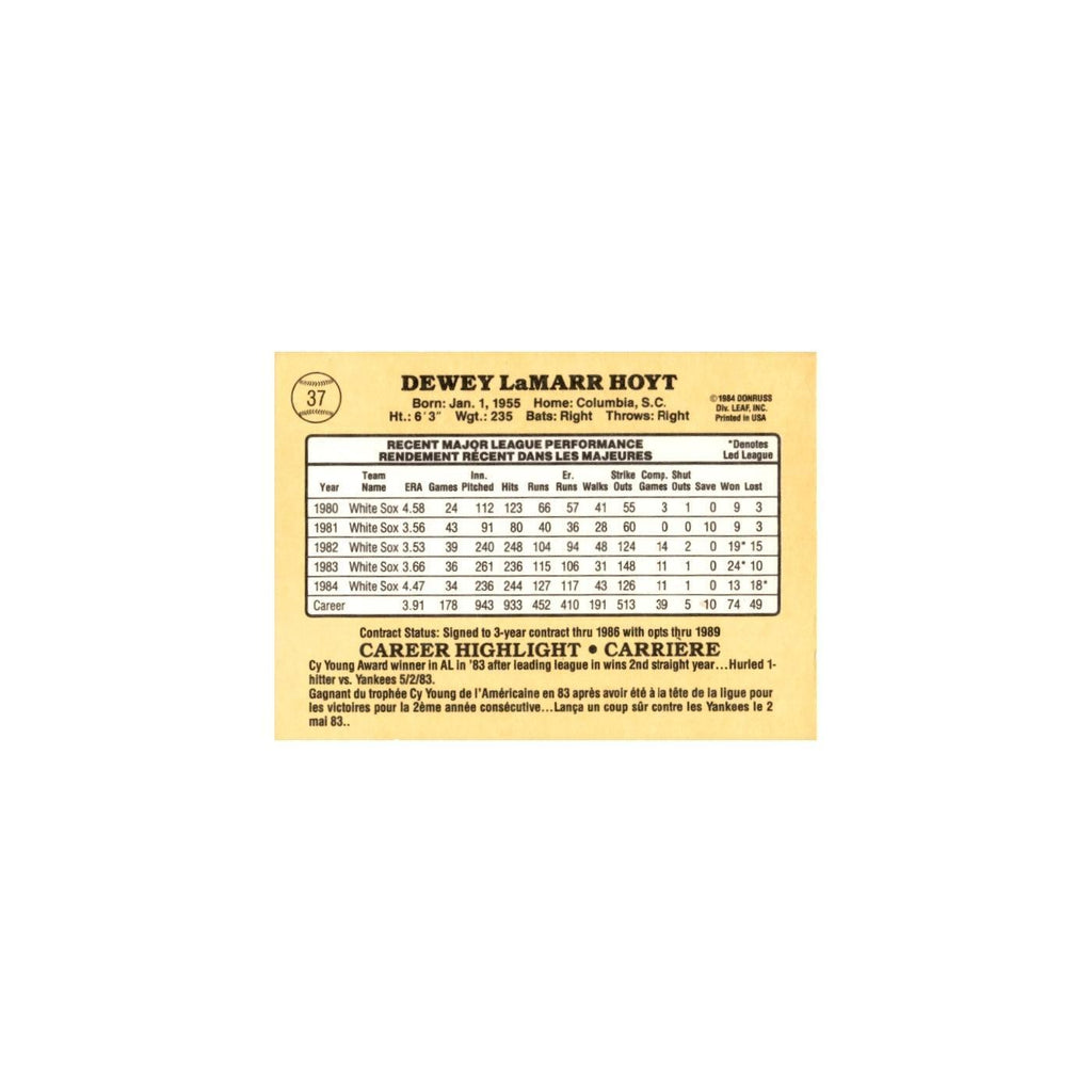 LaMarr Hoyt 1985 Leaf #37 Chicago White Sox Baseball Card NM