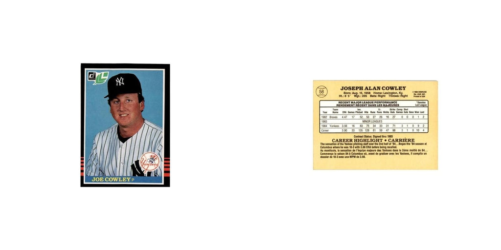 Joe Cowley 1985 Leaf #58 New York Yankees Baseball Card NM