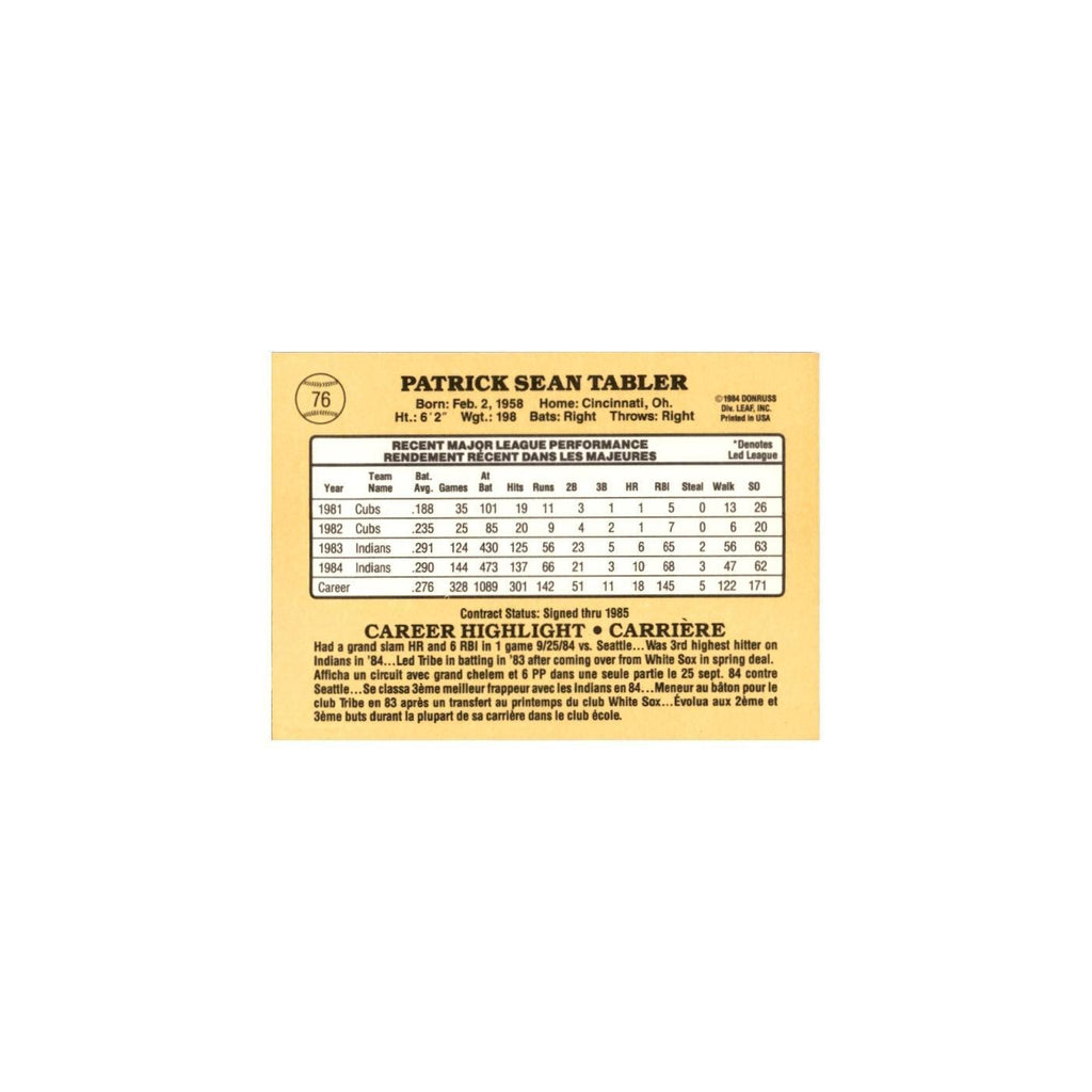 Pat Tabler 1985 Leaf #76 Cleveland Indians Baseball Card NM