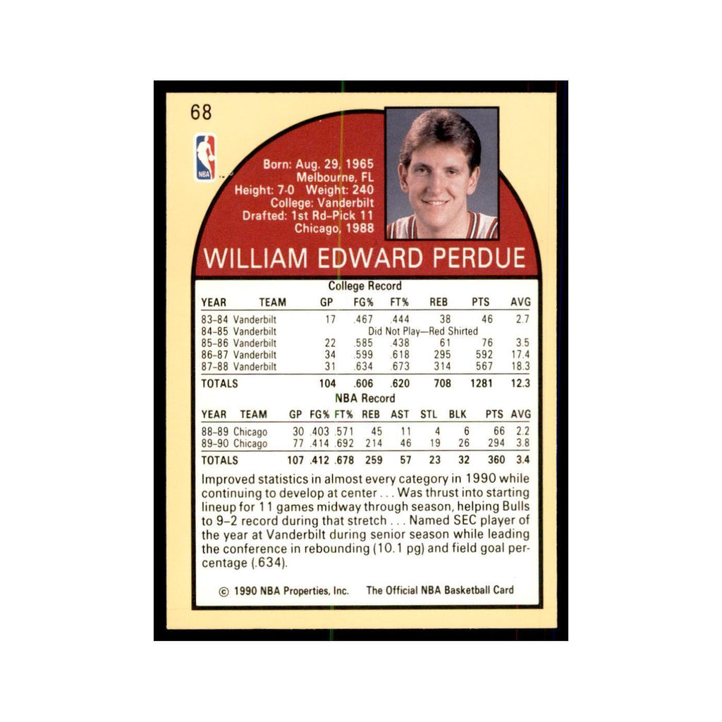 1990 Hoops Will Perdue Basketball Cards #68