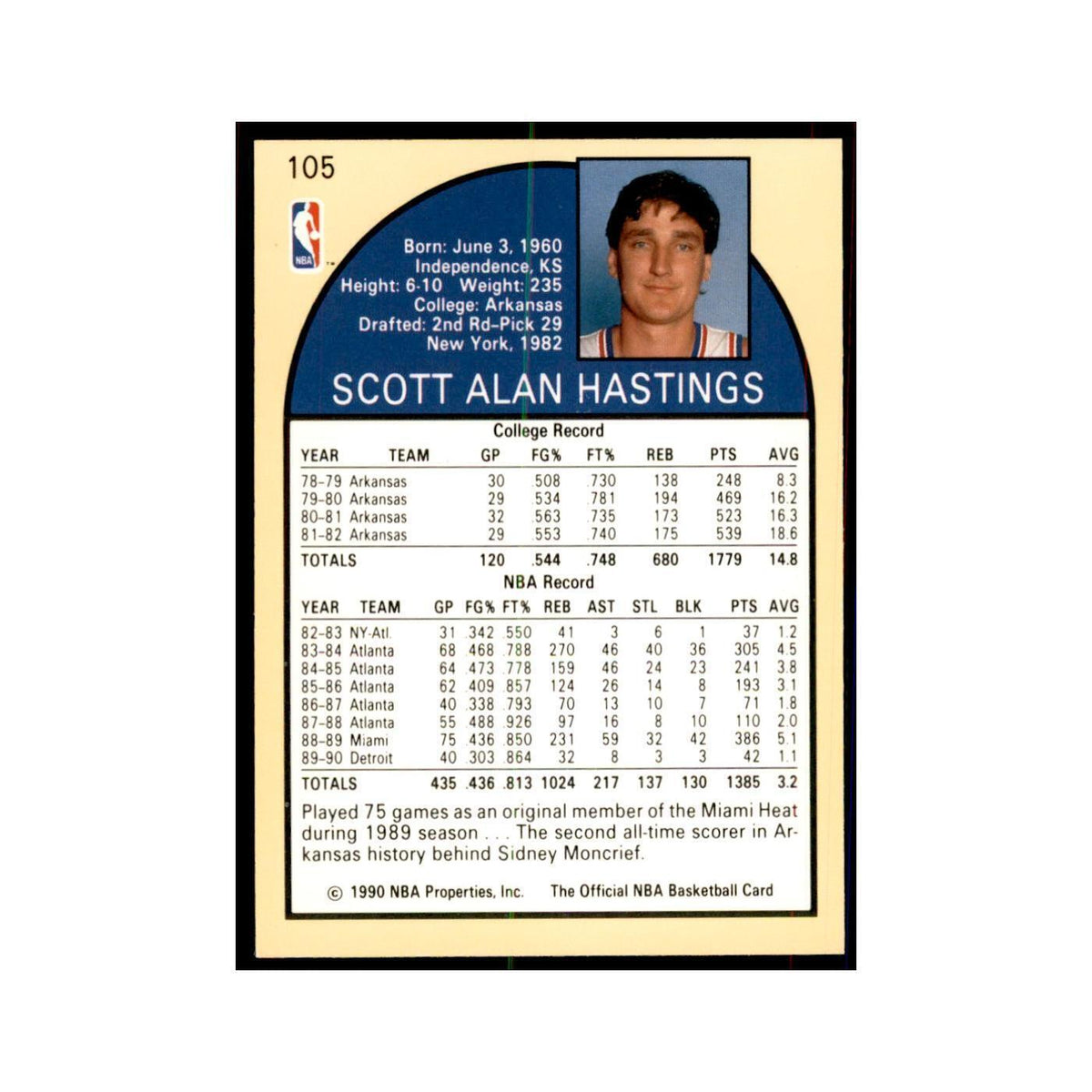 1990 Hoops Scott Hastings Basketball Cards #105