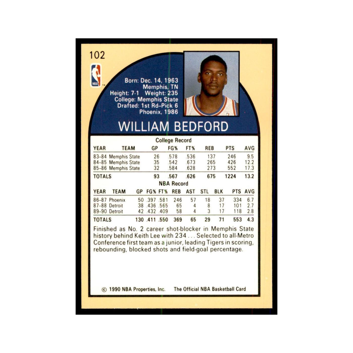 1990 Hoops William Bedford Basketball Cards #102