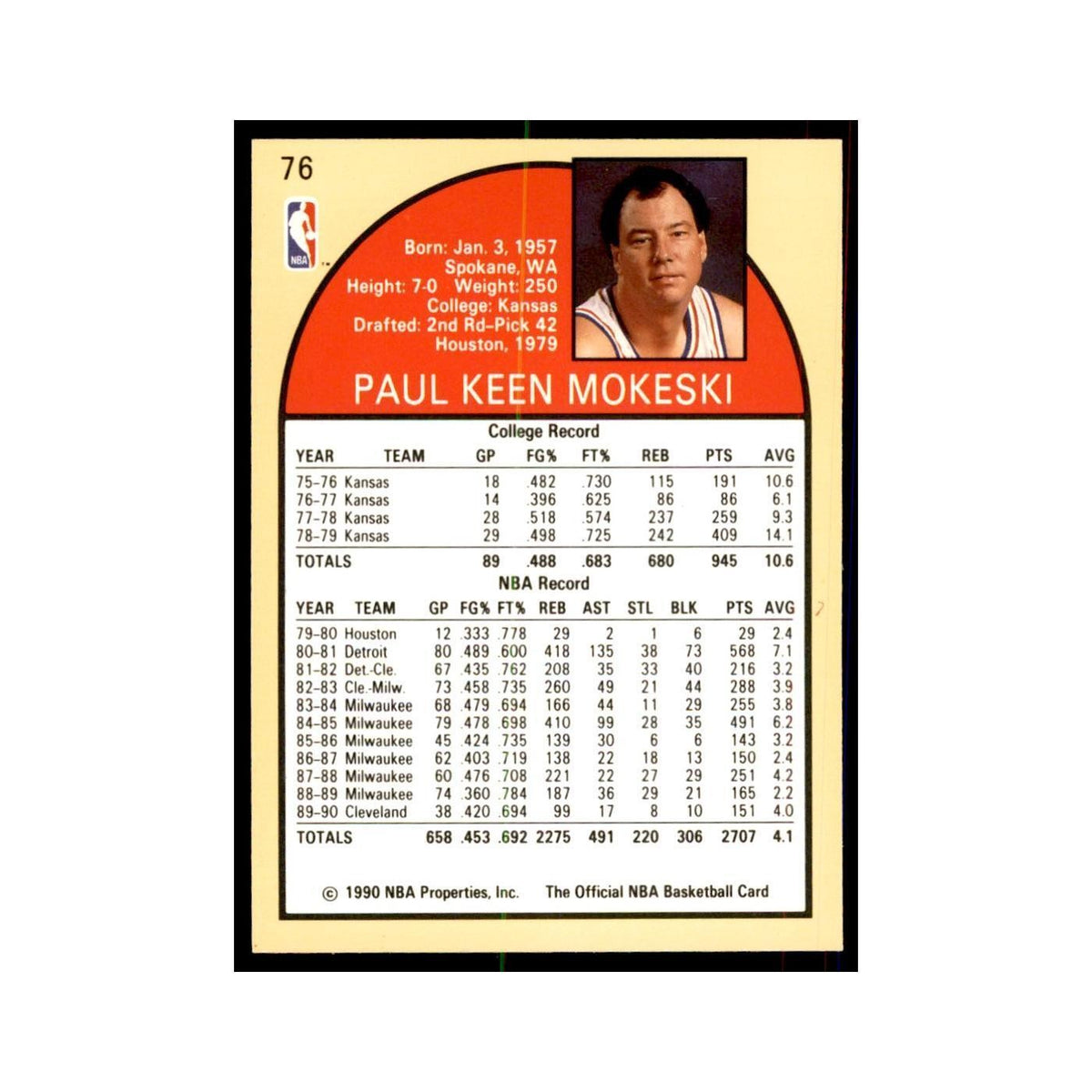 1990 Hoops Paul Mokeski Basketball Cards #76