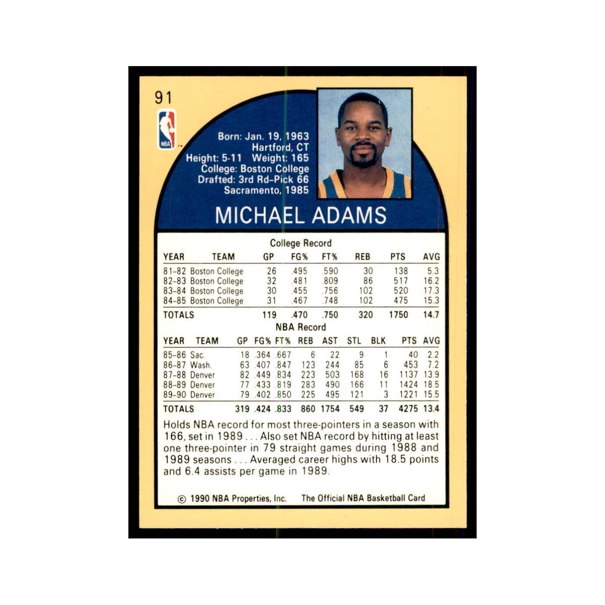 1990 Hoops Michael Adams Basketball Cards #91