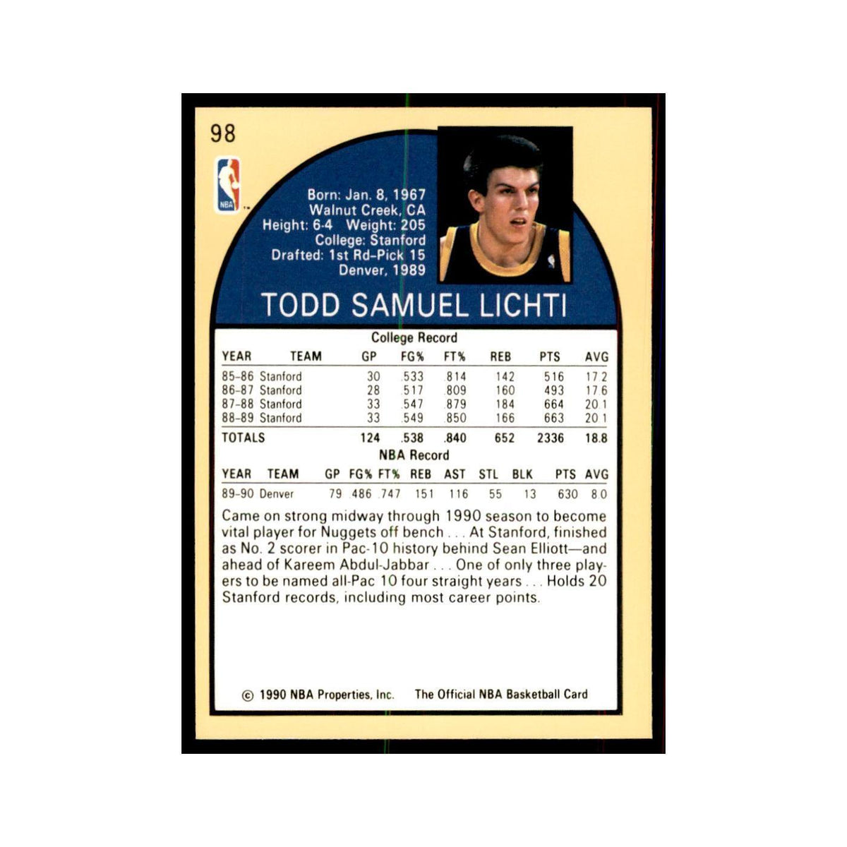 1990 Hoops Todd Lichti Basketball Cards #98