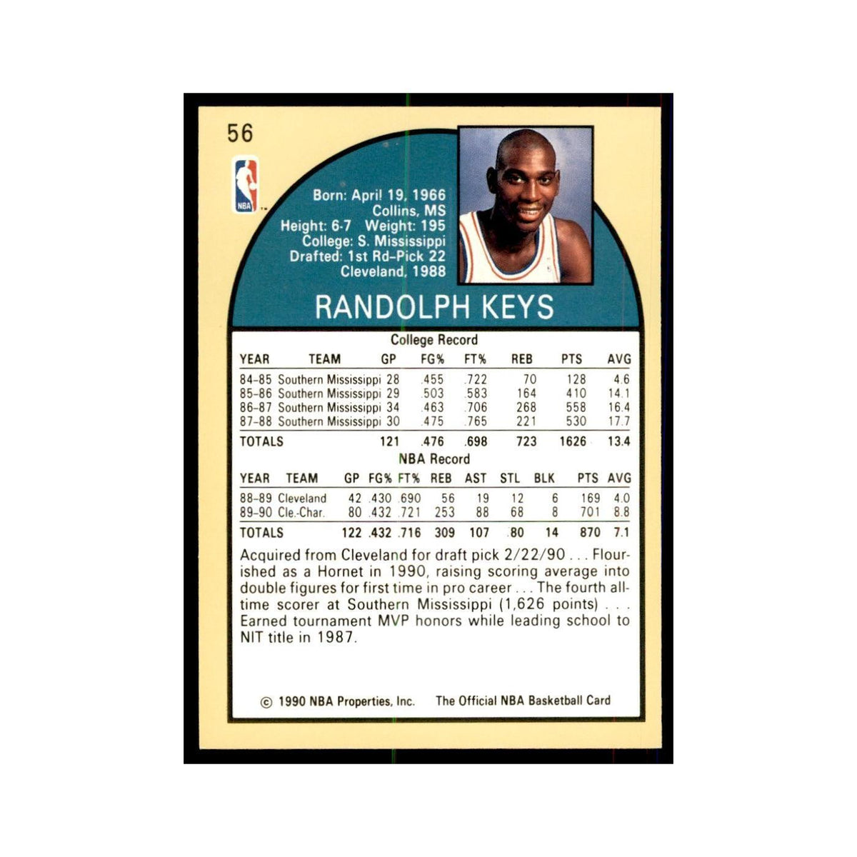 1990 Hoops Randolph Keys Basketball Cards #56