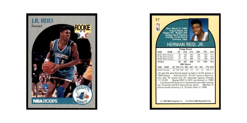 1990 Hoops J.R. Reid RC Basketball Cards #57