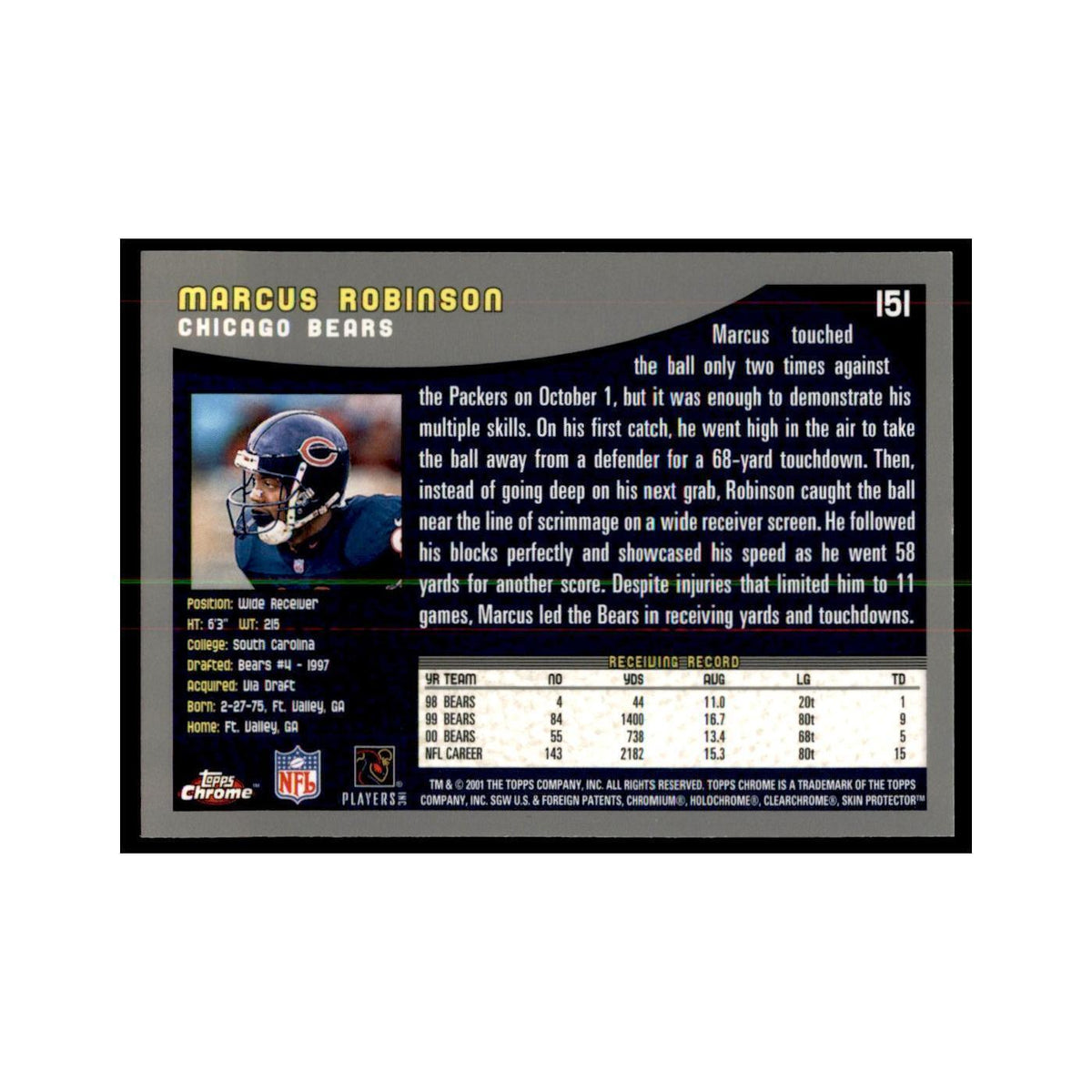 2001 Topps Chrome Marcus Robinson Football Cards #151