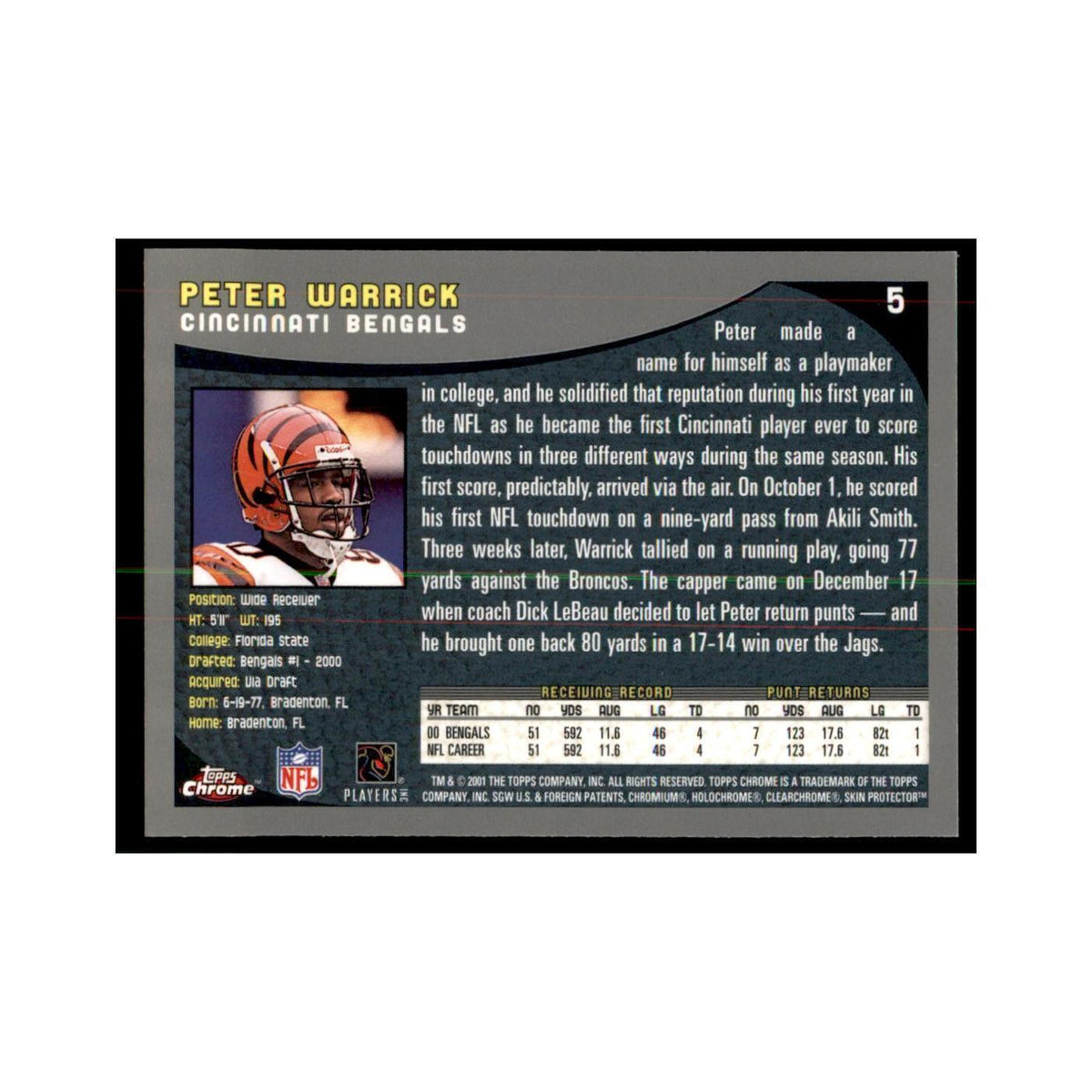 2001 Topps Chrome Peter Warrick Football Cards #5