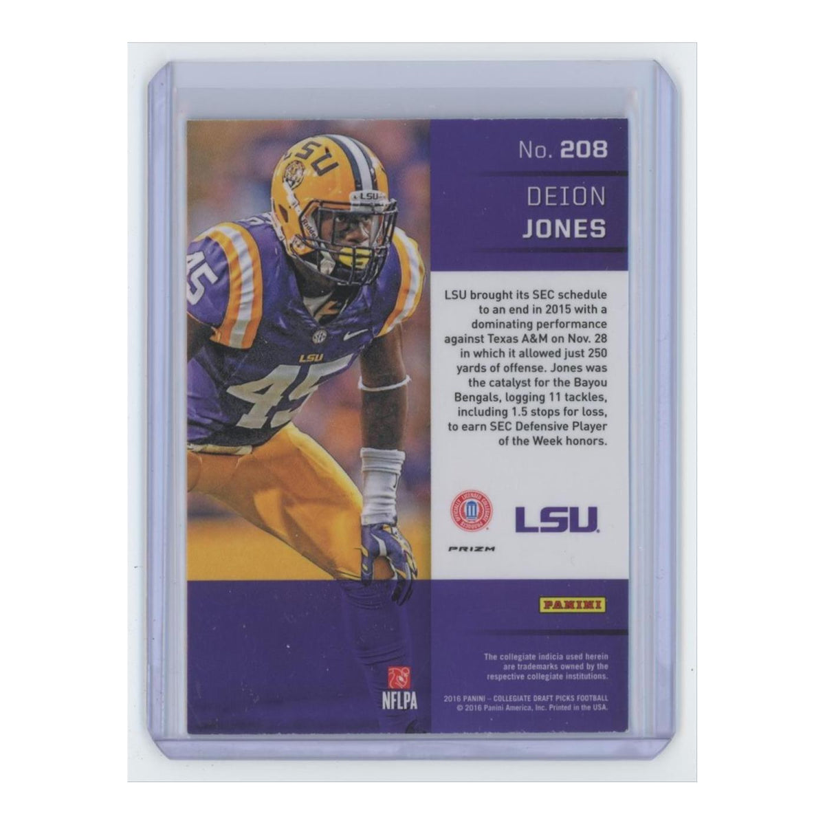 2016 Panini Prizm Collegiate Draft Picks Deion Jones RC LSU Tigers #208