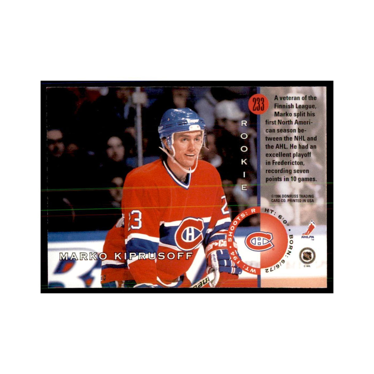 Marko Kiprusoff 1996 Leaf #233 Hockey Cards Hockey Card NM