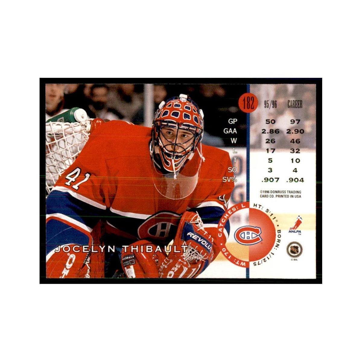 Jocelyn Thibault 1996 Leaf #182 Hockey Cards Hockey Card NM