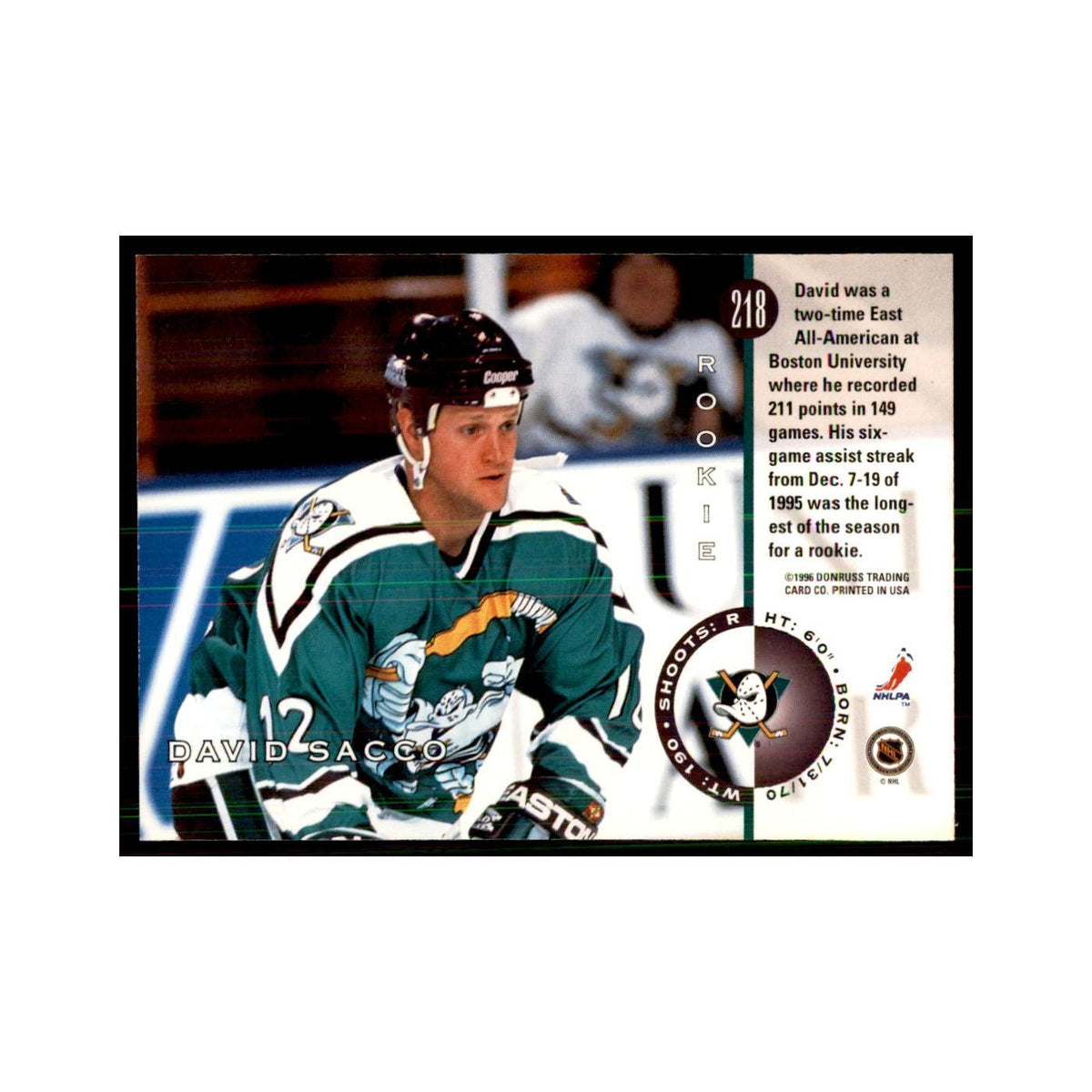 David Sacco 1996 Leaf #218 Hockey Cards Hockey Card NM