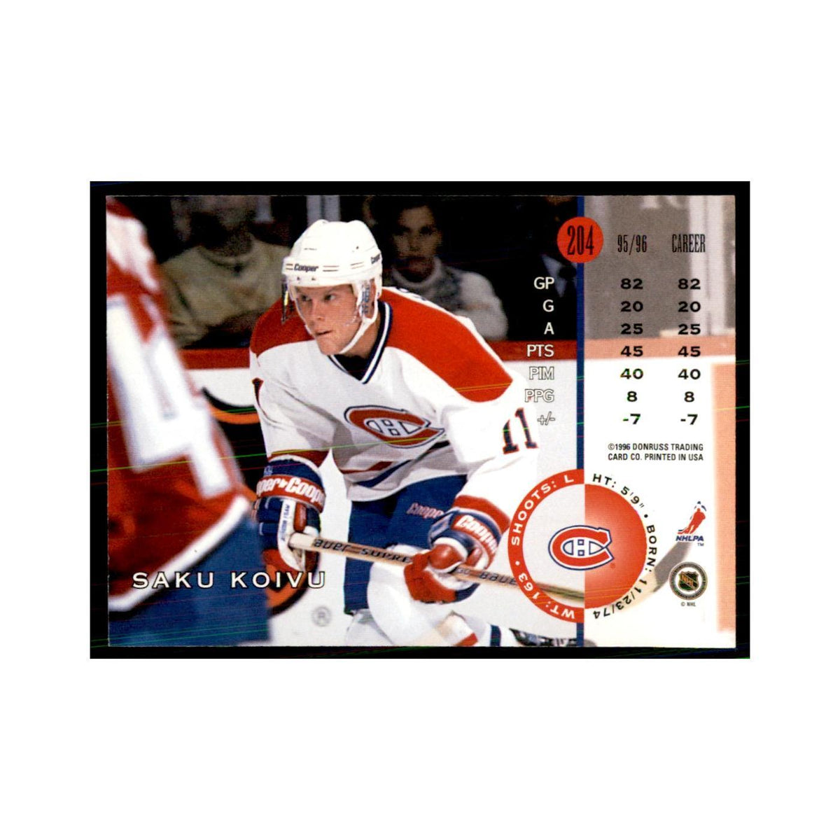 Saku Koivu 1996 Leaf #204 Hockey Cards Hockey Card NM