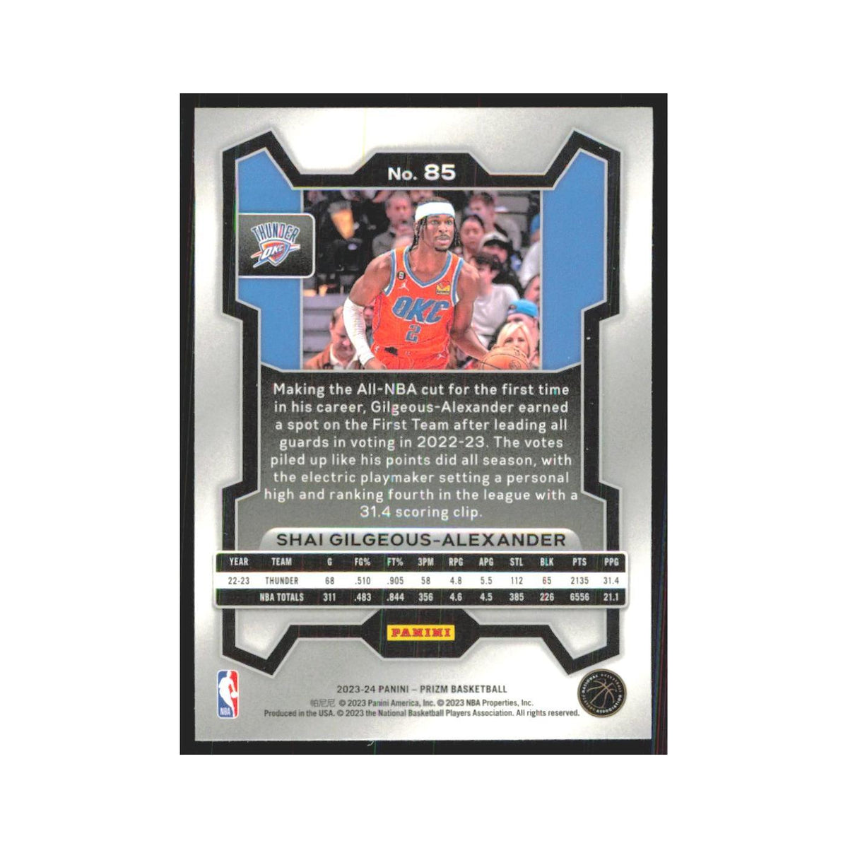 Shai Gilgeous-Alexander 2023 Panini Prizm #85 Oklahoma City Thunder NM