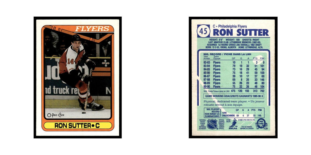 Ron Sutter 1990 O-Pee-Chee #45 Philadelphia Flyers Hockey Card EX