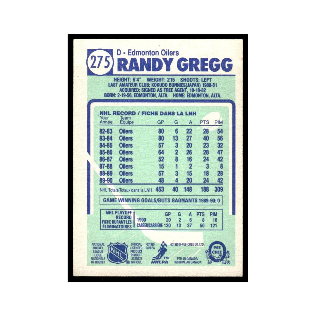 Randy Gregg 1990 O-Pee-Chee #275 Edmonton Oilers Hockey Card EX