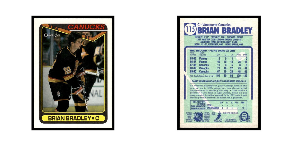 Brian Bradley 1990 O-Pee-Chee #115 Vancouver Canucks Hockey Card EX