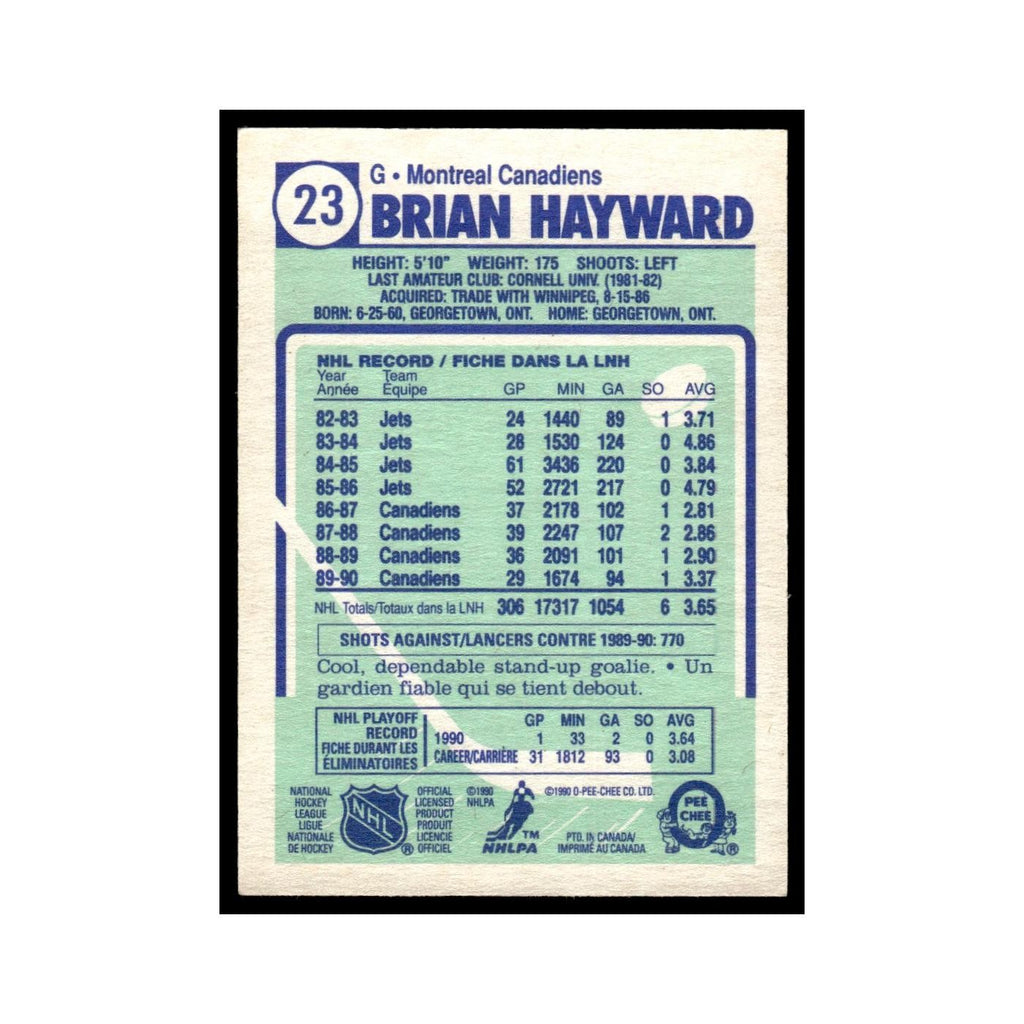 Brian Hayward 1990 O-Pee-Chee #23 Montreal Canadiens Hockey Card EX