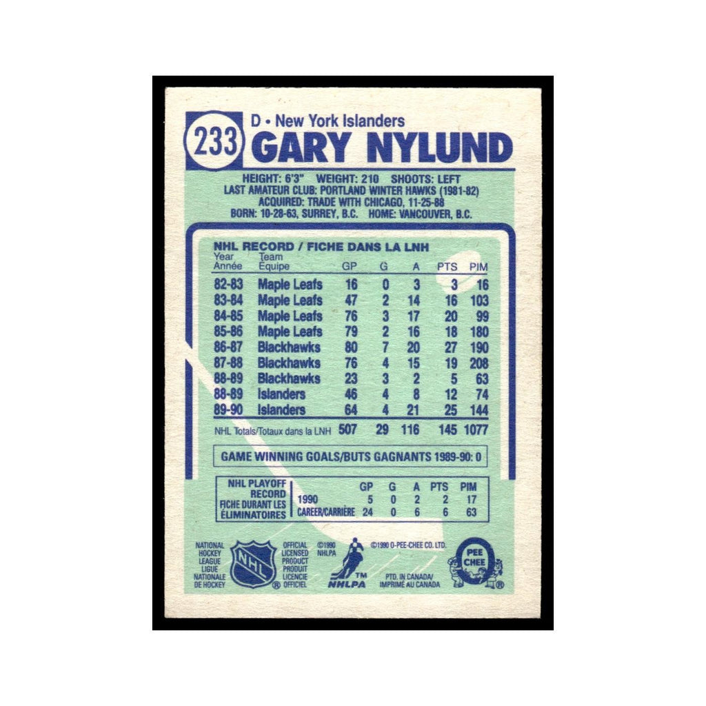 Gary Nylund 1990 O-Pee-Chee #233 New York Islanders Hockey Card EX