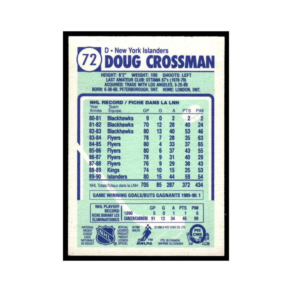 Doug Crossman 1990 O-Pee-Chee #72 New York Islanders Hockey Card EX