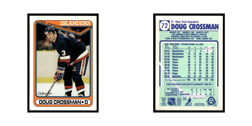 Doug Crossman 1990 O-Pee-Chee #72 New York Islanders Hockey Card EX