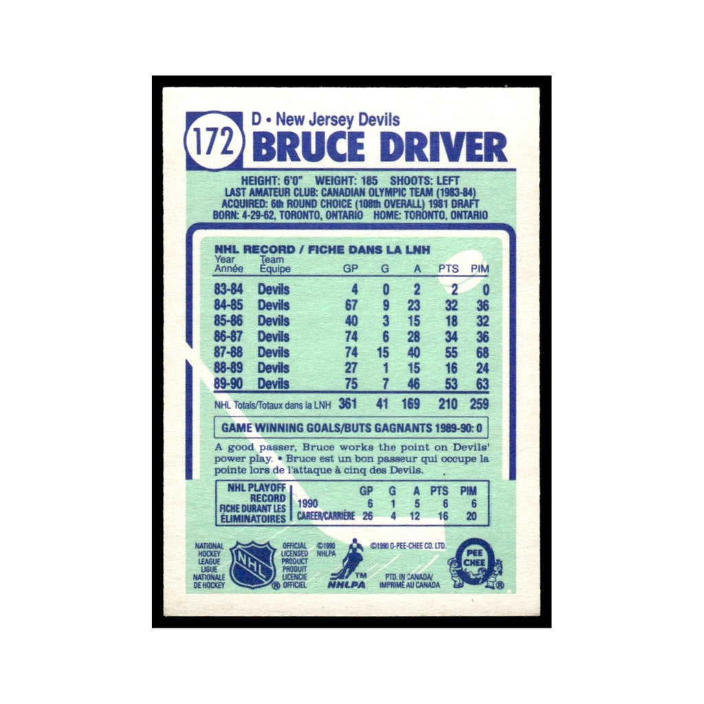 Bruce Driver 1990 O-Pee-Chee #172 New Jersey Devils Hockey Card EX