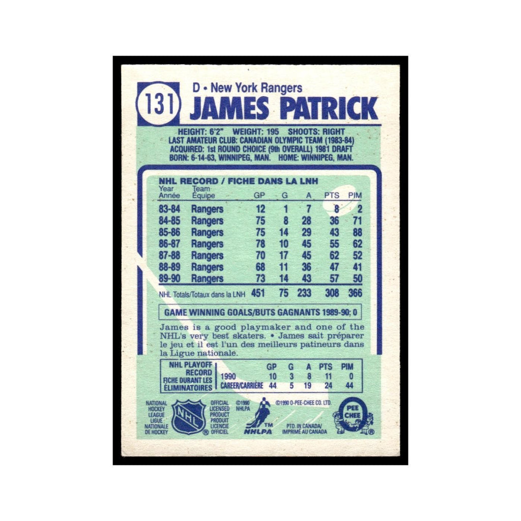 James Patrick 1990 O-Pee-Chee #131 New York Rangers Hockey Card EX