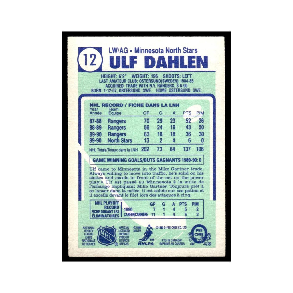 Ulf Dahlen 1990 O-Pee-Chee #12 Minnesota North Stars Hockey Card EX