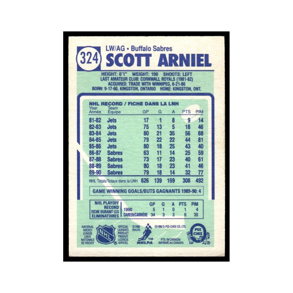 Scott Arniel 1990 O-Pee-Chee #324 Buffalo Sabres Hockey Card EX