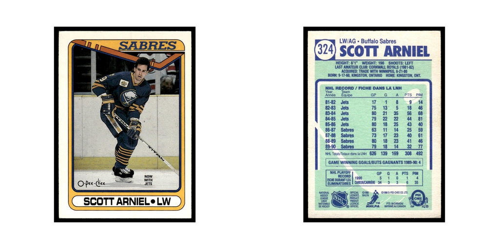 Scott Arniel 1990 O-Pee-Chee #324 Buffalo Sabres Hockey Card EX