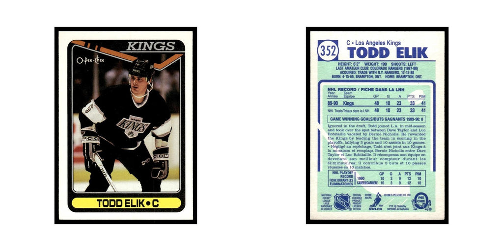 Todd Elik Rookie 1990 O-Pee-Chee #352 Los Angeles Kings Hockey Card EX