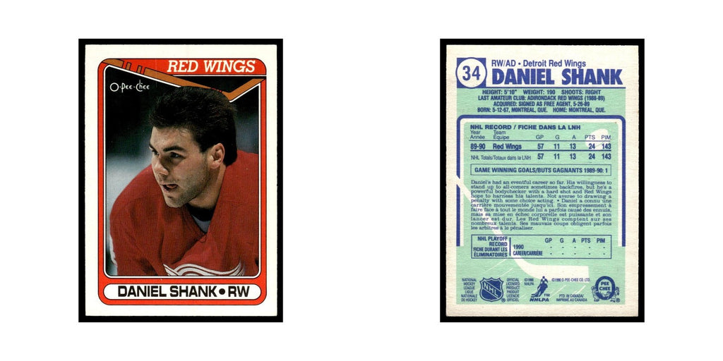 Daniel Shank Rookie 1990 O-Pee-Chee #34 Detroit Red Wings Hockey Card EX