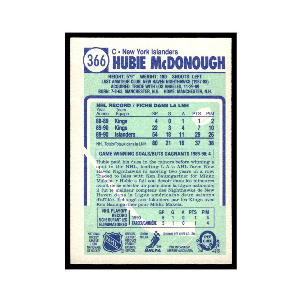 Hubie McDonough Rookie 1990 O-Pee-Chee #366 New York Islanders Hockey Card EX