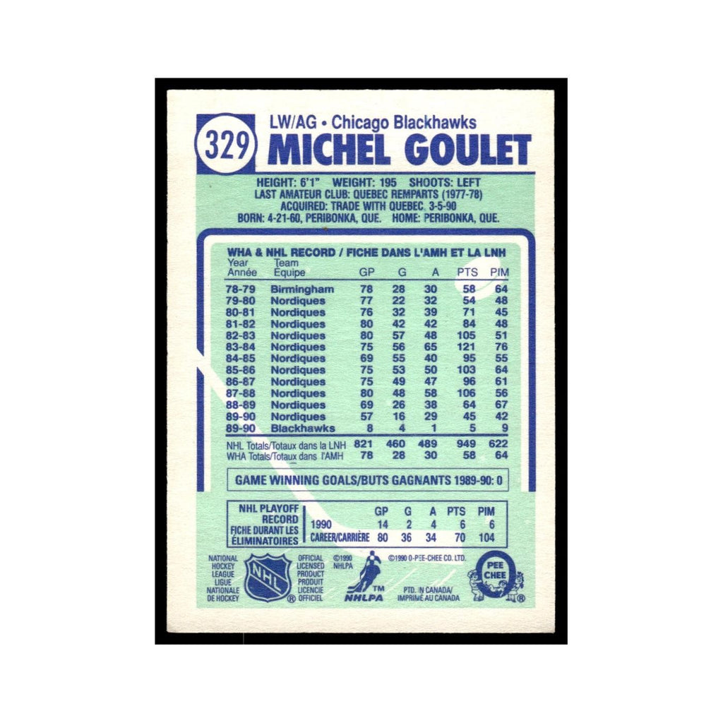 Michel Goulet 1990 O-Pee-Chee #329 Chicago Blackhawks Hockey Card EX
