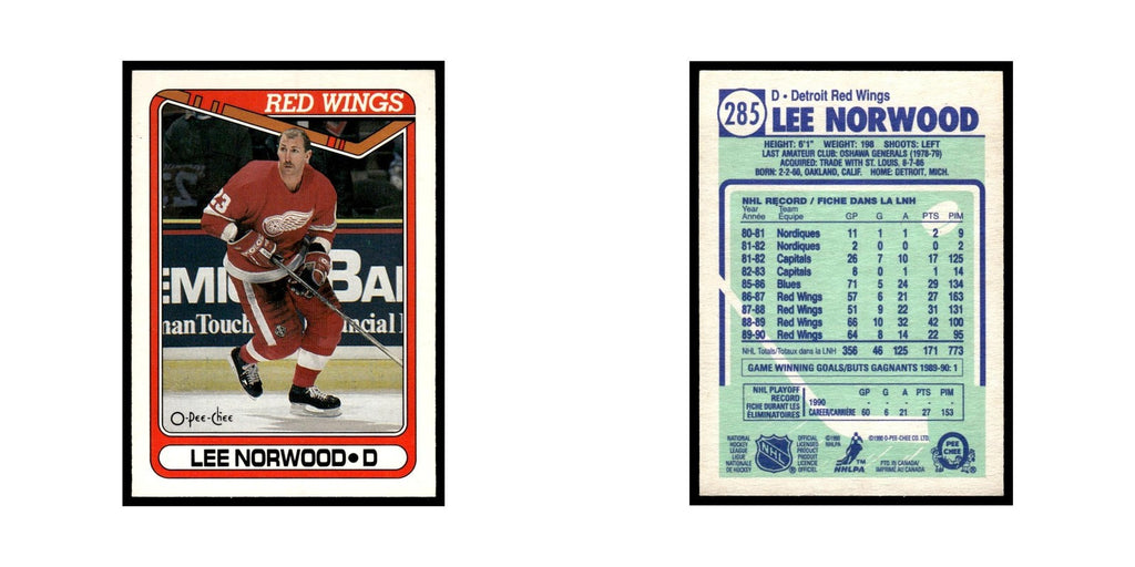 Lee Norwood 1990 O-Pee-Chee #285 Detroit Red Wings Hockey Card EX